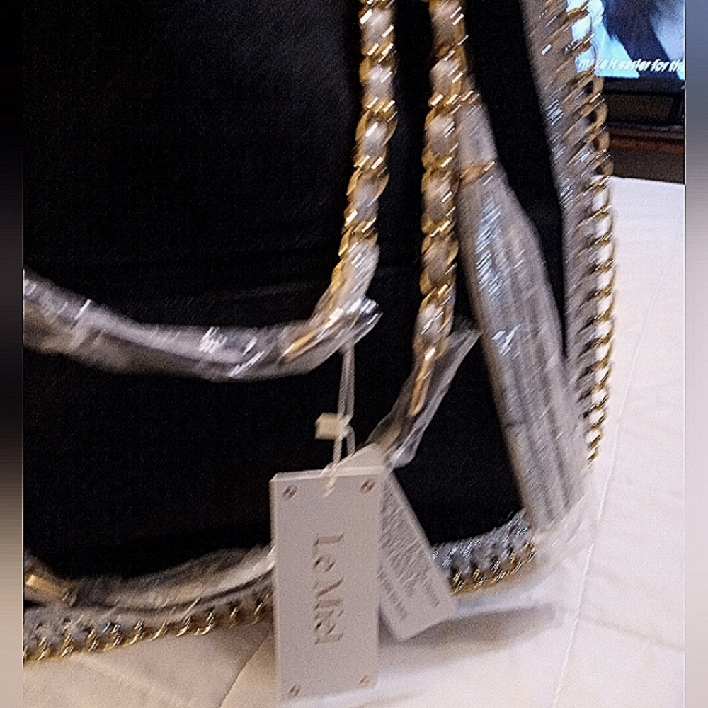 Gold and Black Quilted Shoulder Bag with Chain Strap